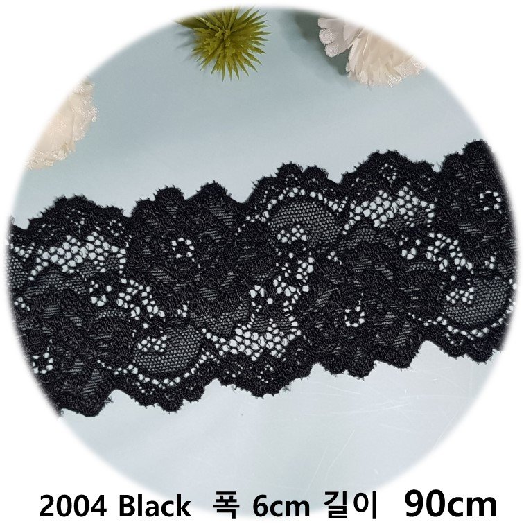 DKLACE-2004 / (폭 6cm 길이 1yd / 3yd / 5yd 기준) / 자가드 스판 레이스 모음, 5개, 블랙(Black) 상세 이미지 2