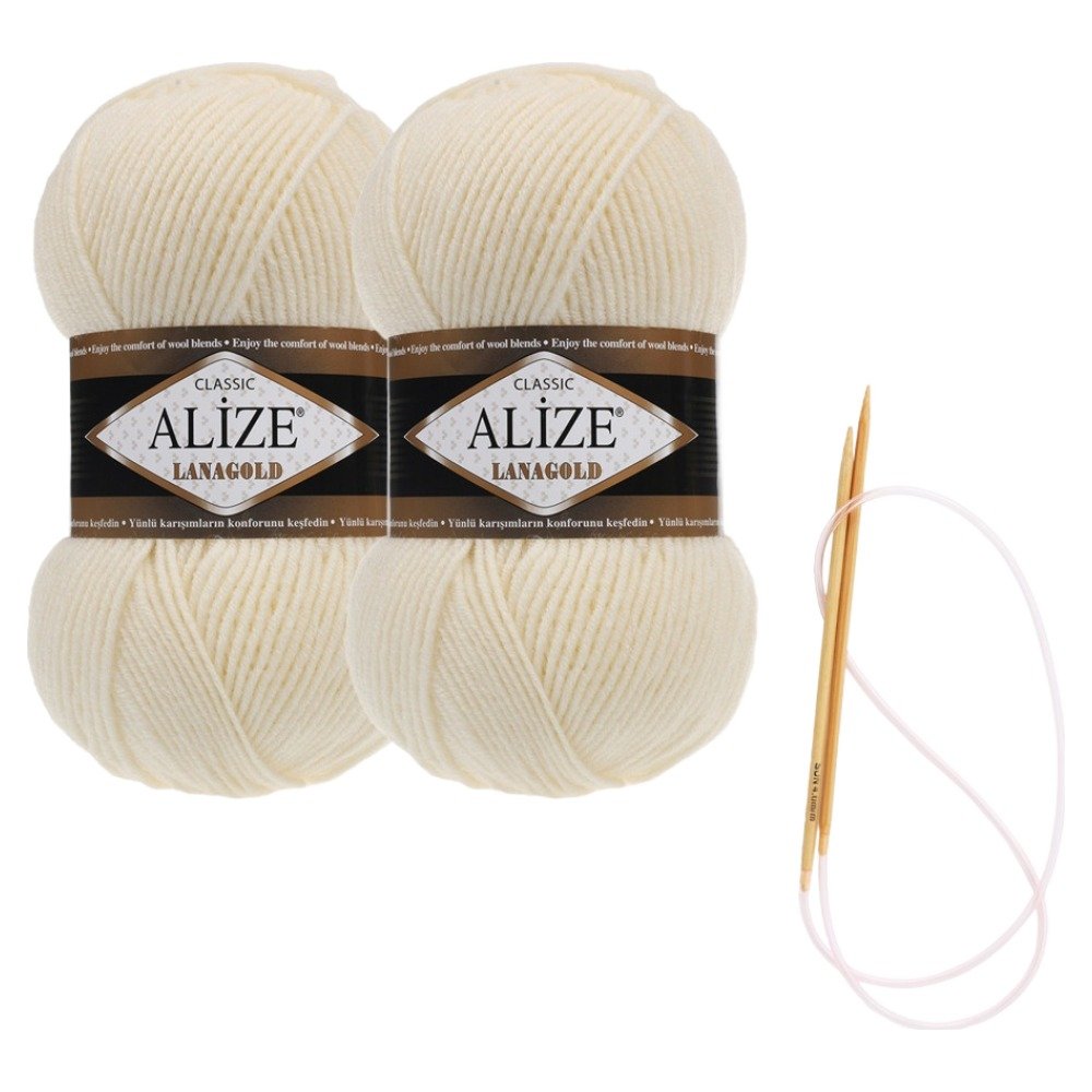 alize 라나골드 뜨개실 100g x 2p 목도리 패키지 도안 및 대바늘, 01, 1개 상세 이미지 1