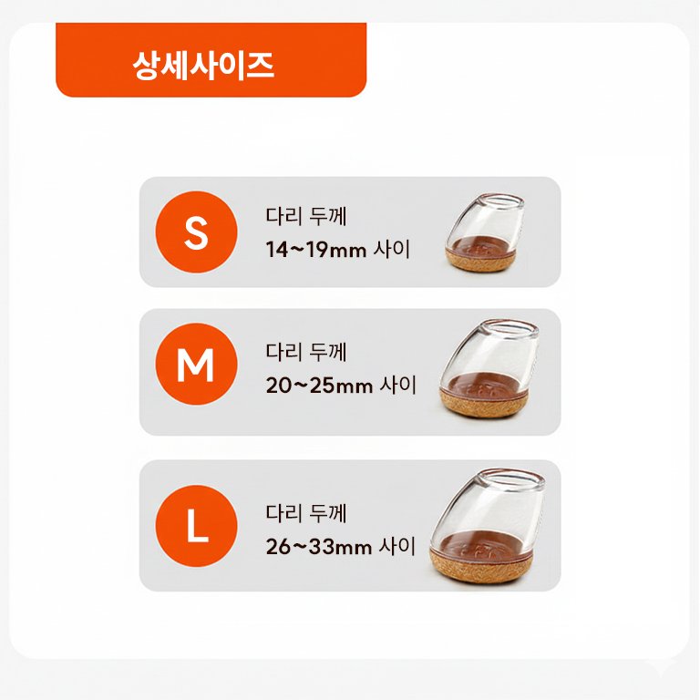 식탁 의자 발커버 층간 소음방지 원형 다리 의자캡, 8개, 투명 상세 이미지 1