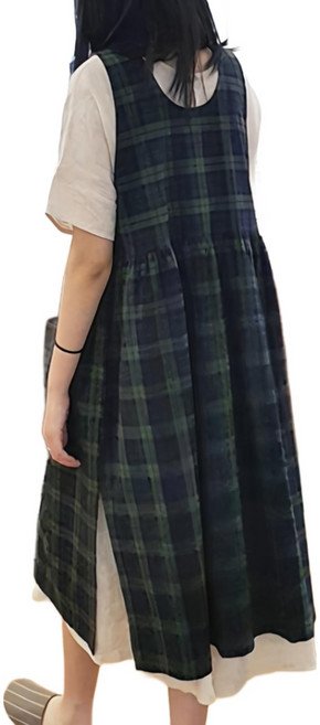 방가지똥 롱주름 단추없는 체크앞치마, 총기장 106, 1개할인