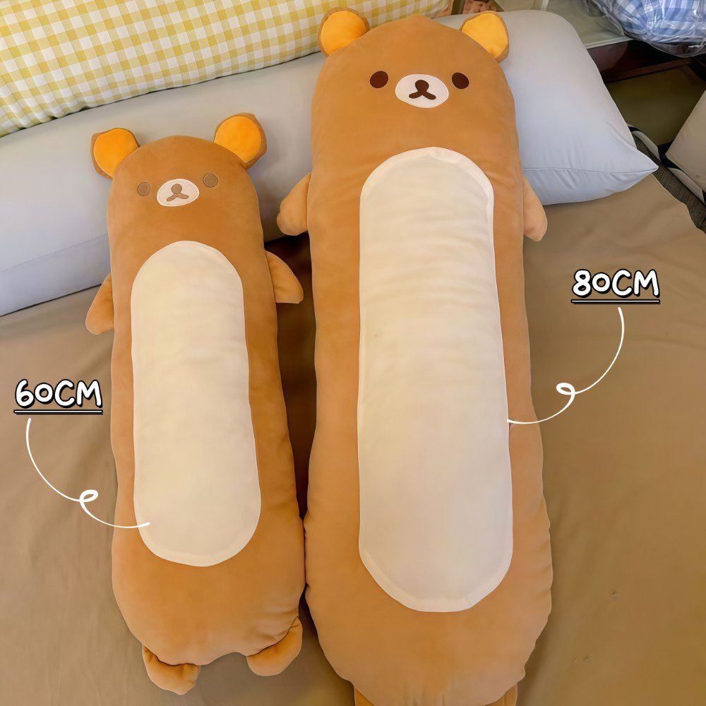 귀엽다 리락쿠마 롱바디필로우 껴안는 긴 베개 소파 쿠션 기프트, 브라운 상세 이미지 1