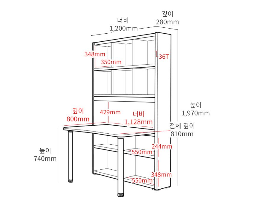 동서가구 LED 1200 정면 책상 + 책장 세트 방문설치, 그레이쿠폰할인 상세 이미지 2