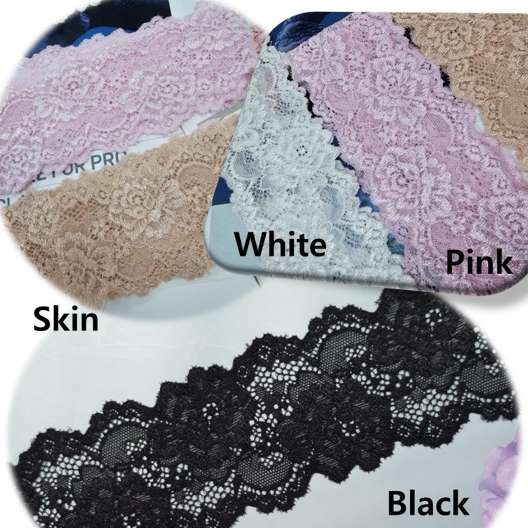DKLACE-2004 / (폭 6cm 길이 1yd / 3yd / 5yd 기준) / 자가드 스판 레이스 모음, 5개, 블랙(Black) 상세 이미지 2