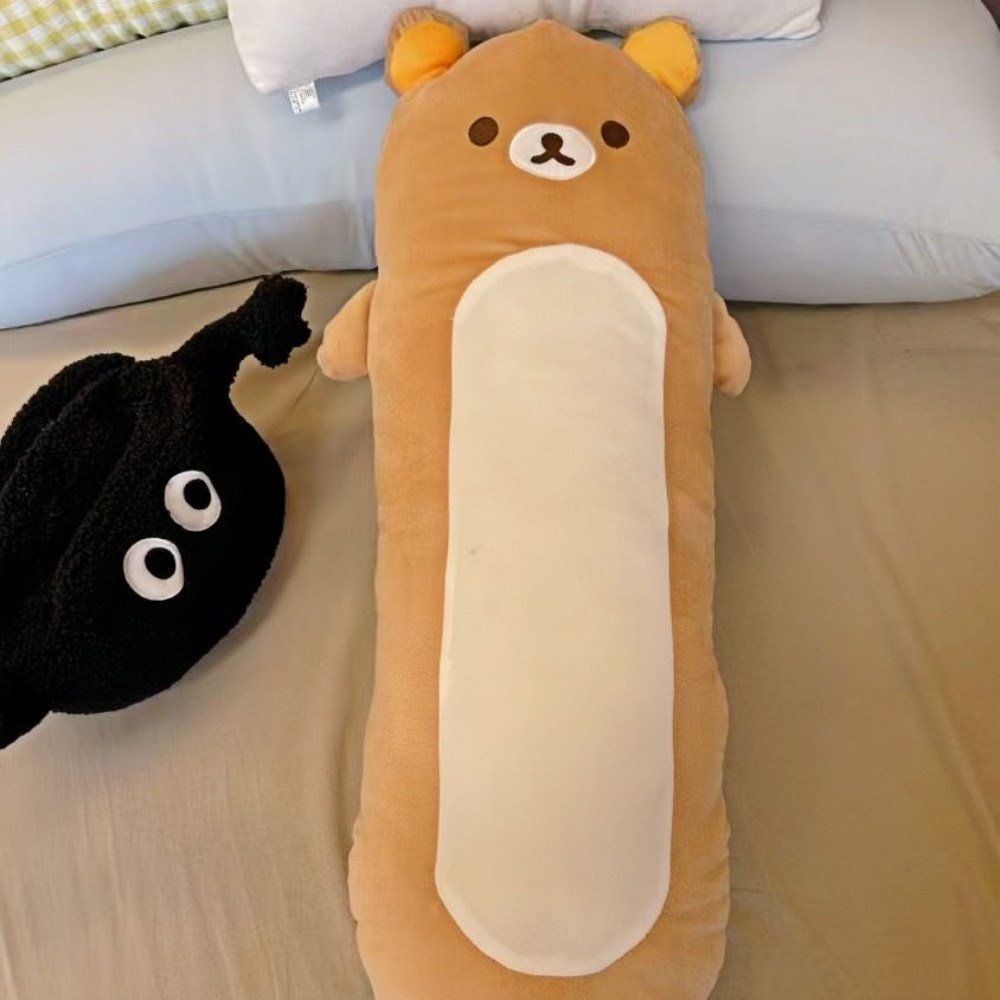귀엽다 리락쿠마 롱바디필로우 껴안는 긴 베개 소파 쿠션 기프트, 브라운 상세 이미지 2