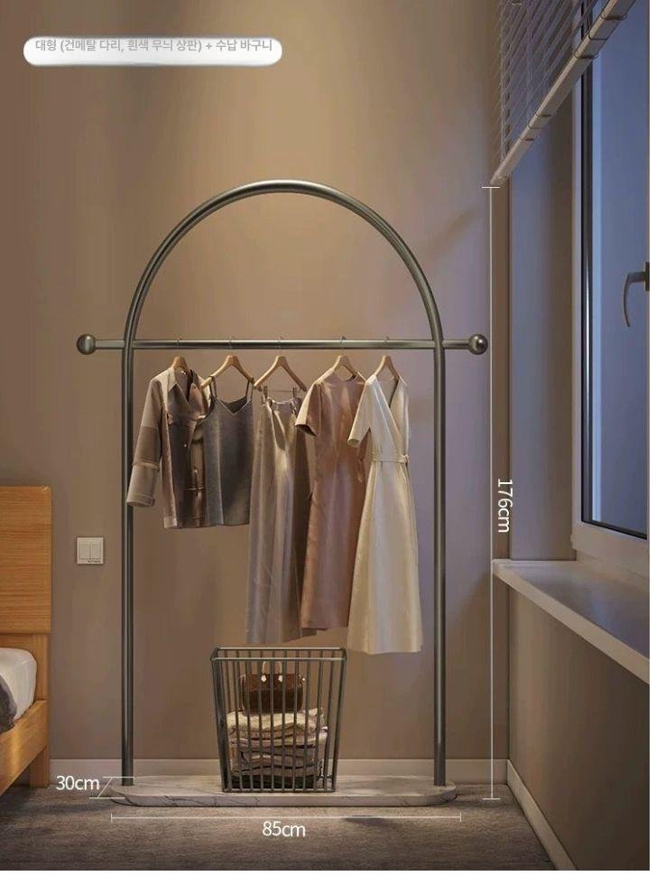라운드 행거 인테리어 진열대 코너형 선반 대리석 옷가게, 85cm + 화이트 대리석 수납 바구니 B 상세 이미지 1