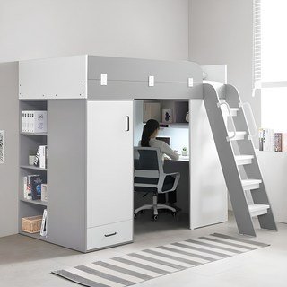 e스마트 하우스 2층 성인 책상 수납 벙커침대 풀세트 SS, (풀세트) 그레이