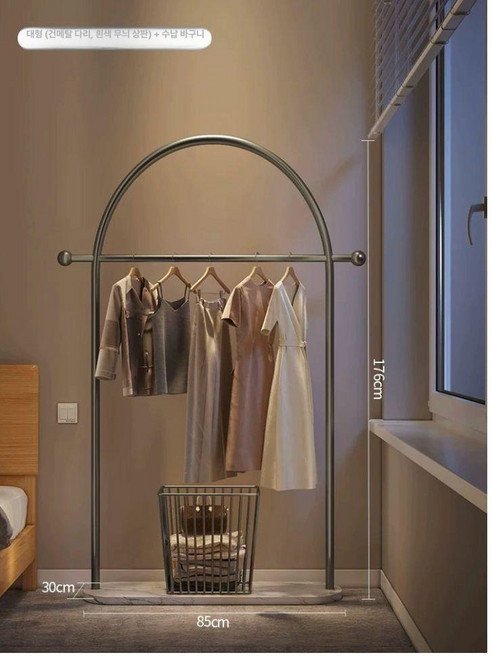 라운드 행거 인테리어 진열대 코너형 선반 대리석 옷가게, 85cm + 화이트 대리석 수납 바구니 B