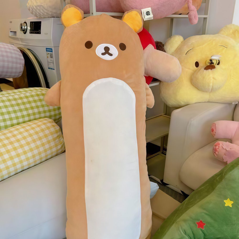 귀엽다 리락쿠마 롱바디필로우 껴안는 긴 베개 소파 쿠션 기프트, 브라운 상세 이미지 1