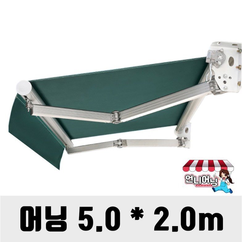 언니어닝 어닝 자가설치용 방수 천막 가게 옥상 햇빛가리개 접이식 캐노피 차량용 수동 고정 자동 DIY, 그린, 5m x 2m 상세 이미지 1