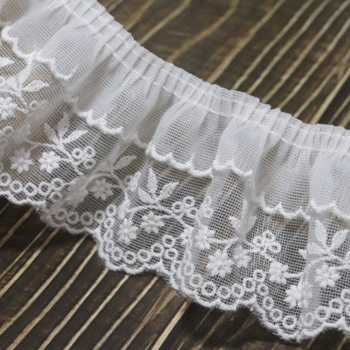 참보부상 쉐르빌주름 10색 폭6cm 주름 망사 레이스 퀼트 스커트 블라우스 앞치마 리폼, 1개, 백아이보리 상세 이미지 1