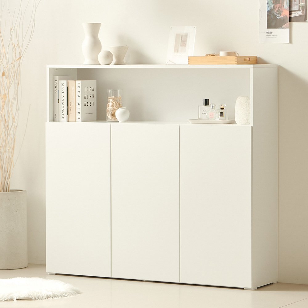 룸앤디 국내 제조 뉴모던 3단 상부오픈형 높은 수납장 방문설치, 화이트 상세 이미지 2
